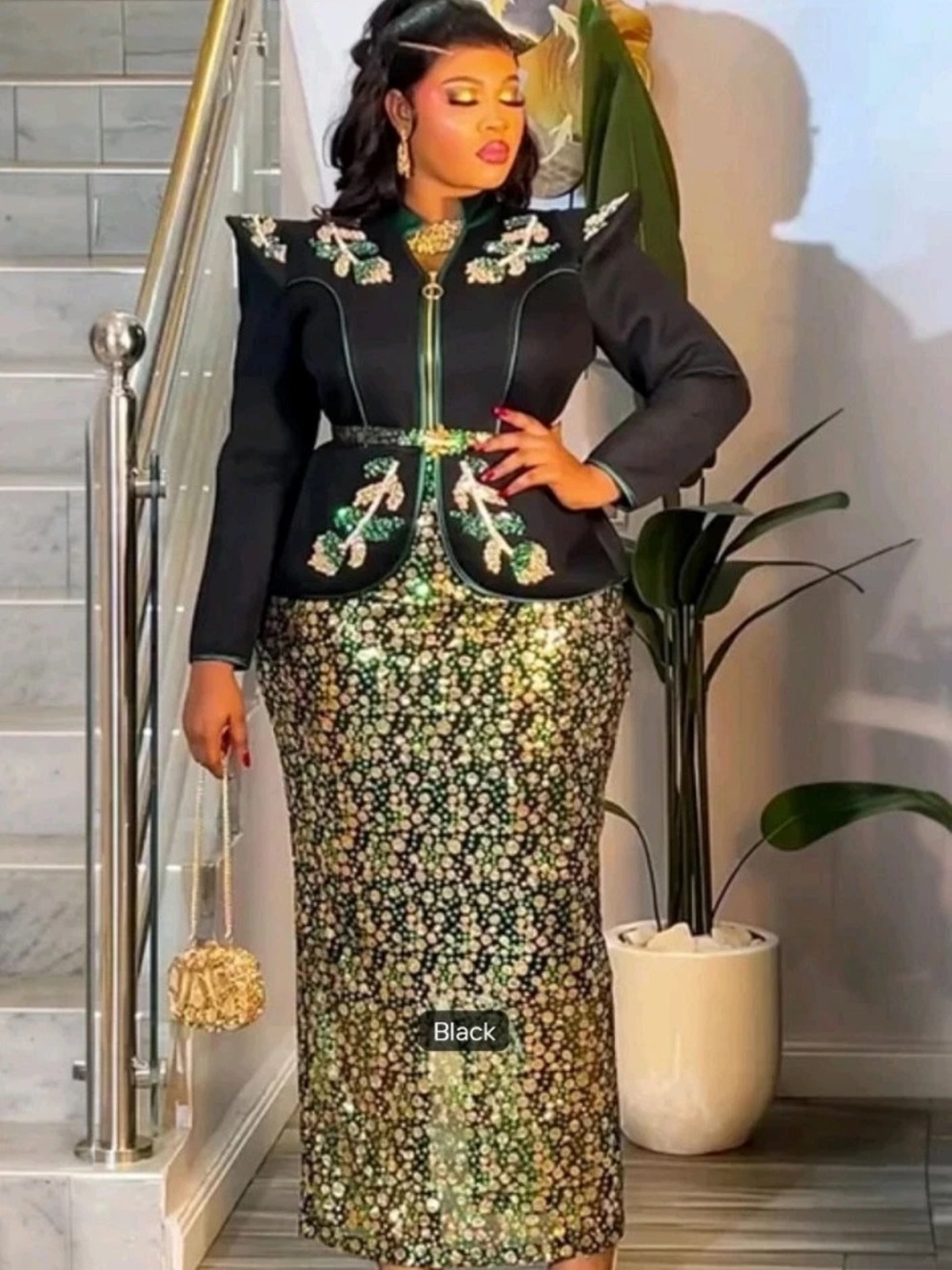 Black Embellished Sequin Pencil Skirt — Elegant Evening Wear